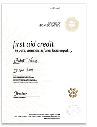 Homeopathy First Aid Certificate Pets